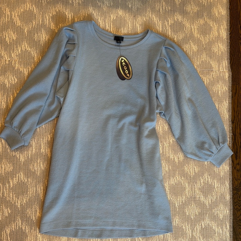 NEW With Tags Scoop Women's Puff Sleeve Sweatshirt Dress Light Blue Size XS